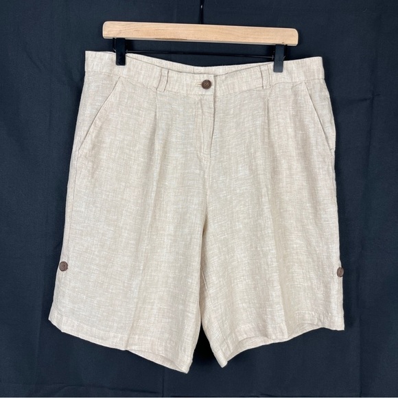Womens Tailored 100% Linen Bermuda Trouser Shorts Natural Size 10 Jones New York - Picture 1 of 13